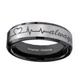 10mm-Heart-Beat-forever-Heart-always-Beveled-Brushed-Silver-Tungsten-Mens-Ring