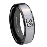 10mm-Om-Aum-Yoga--Beveled-Brushed-Silver-Black-Tungsten-Mens-Anniversary-Ring