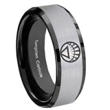 8mm White Lantern Beveled Edge Black Silver Mens Rings Tungsten