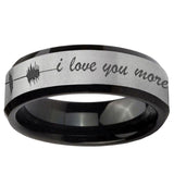5, 8mm Sound Wave I love you more Beveled Brush Black 2 Tone Tungsten Men's Ring