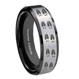 10mm-Deer-Tracks-Beveled-Edges-Brushed-Silver-Black-Tungsten-Mens-Wedding-Ring