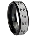 10mm Deer Tracks Beveled Edges Brushed Silver Black Tungsten Mens Wedding Ring