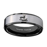 10mm-Deer-Hunting-Beveled-Edges-Brushed-Silver-Black-Tungsten-Men's-Band-Ring