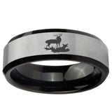 5, 8mm Deer Hunting Beveled Brush Black 2 Tone Tungsten Men's Engagement Band