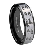10mm-Deer-Hunting-Tracks-Beveled-Brushed-Silver-Black-Tungsten-Promise-Ring