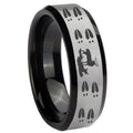 10mm Deer Hunting Tracks Beveled Brushed Silver Black Tungsten Promise Ring
