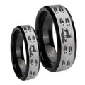 Deer Hunting Tracks Beveled Brush Black 2 Tone Tungsten Mens Set Ring