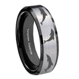 10mm-Dolphins-Beveled-Edges-Brushed-Silver-Black-Tungsten-Personalized-Ring