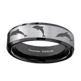 10mm-Dolphins-Beveled-Edges-Brushed-Silver-Black-Tungsten-Personalized-Ring
