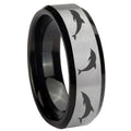 10mm Dolphins Beveled Edges Brushed Silver Black Tungsten Personalized Ring