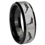 8mm Dolphins Beveled Edges Brush Black 2 Tone Tungsten Men's Engagement Ring