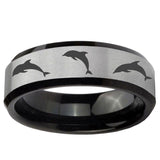 5, 8mm Dolphins Beveled Edge Brush Black 2 Tone Tungsten Ring