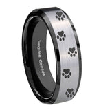 10mm-Paw-Print-Beveled-Edges-Brushed-Silver-Black-Tungsten-Carbide-Promise-Ring