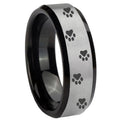 8mm Paw Print Two-Tone Beveled Gray Black Tungsten Wedding Ring