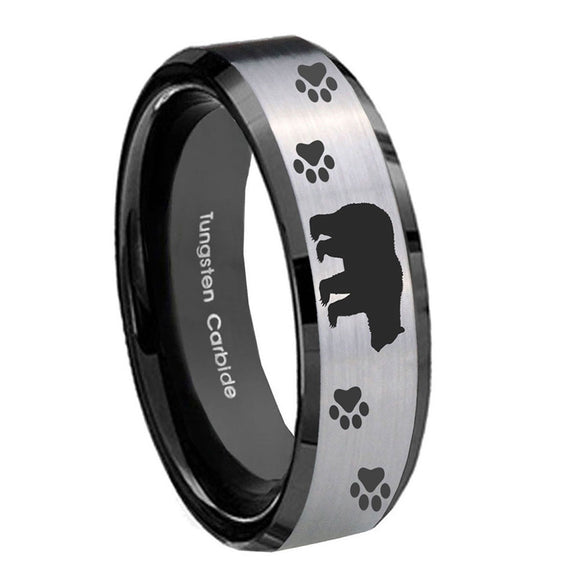 8mm-Bear-and-Paw-Beveled-Edges-Brush-Black-2-Tone-Tungsten-Men's-Promise-Rings