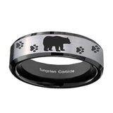 10mm-Bear-and-Paw-Beveled-Edges-Brushed-Silver-Black-Tungsten-Rings-for-Men