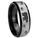 His Hers Bear and Paw Beveled Brush Black 2 Tone Tungsten Wedding Bands Ring Set