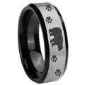 10mm Bear and Paw Beveled Edges Brushed Silver Black Tungsten Rings for Men