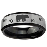 5, 8mm Bear and Paw Beveled Edge Brush Black 2 Tone Tungsten Men's Promise Rings