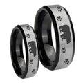 Bear and Paw Beveled Brush Black 2 Tone Tungsten Bridal Set Rings
