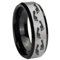10mm Foot Print Beveled Edges Brushed Silver Black Tungsten Wedding Band Mens