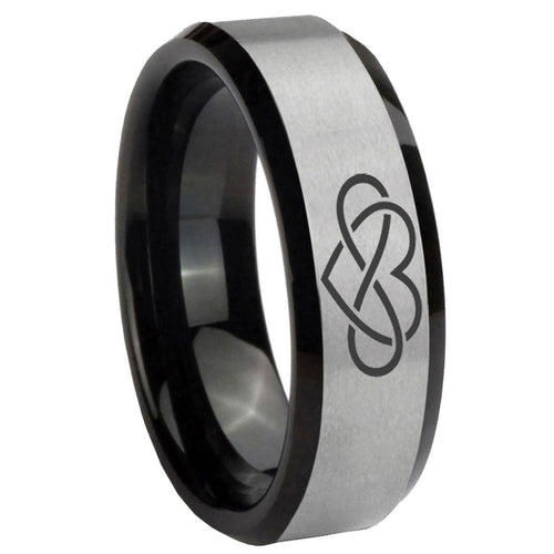 10mm Infinity Love Beveled Edges Brushed Silver Black Tungsten Men's Bands Ring