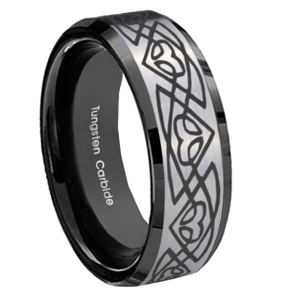10mm-Celtic-Braided-Beveled-Brushed-Silver-Black-Tungsten-Custom-Mens-Ring