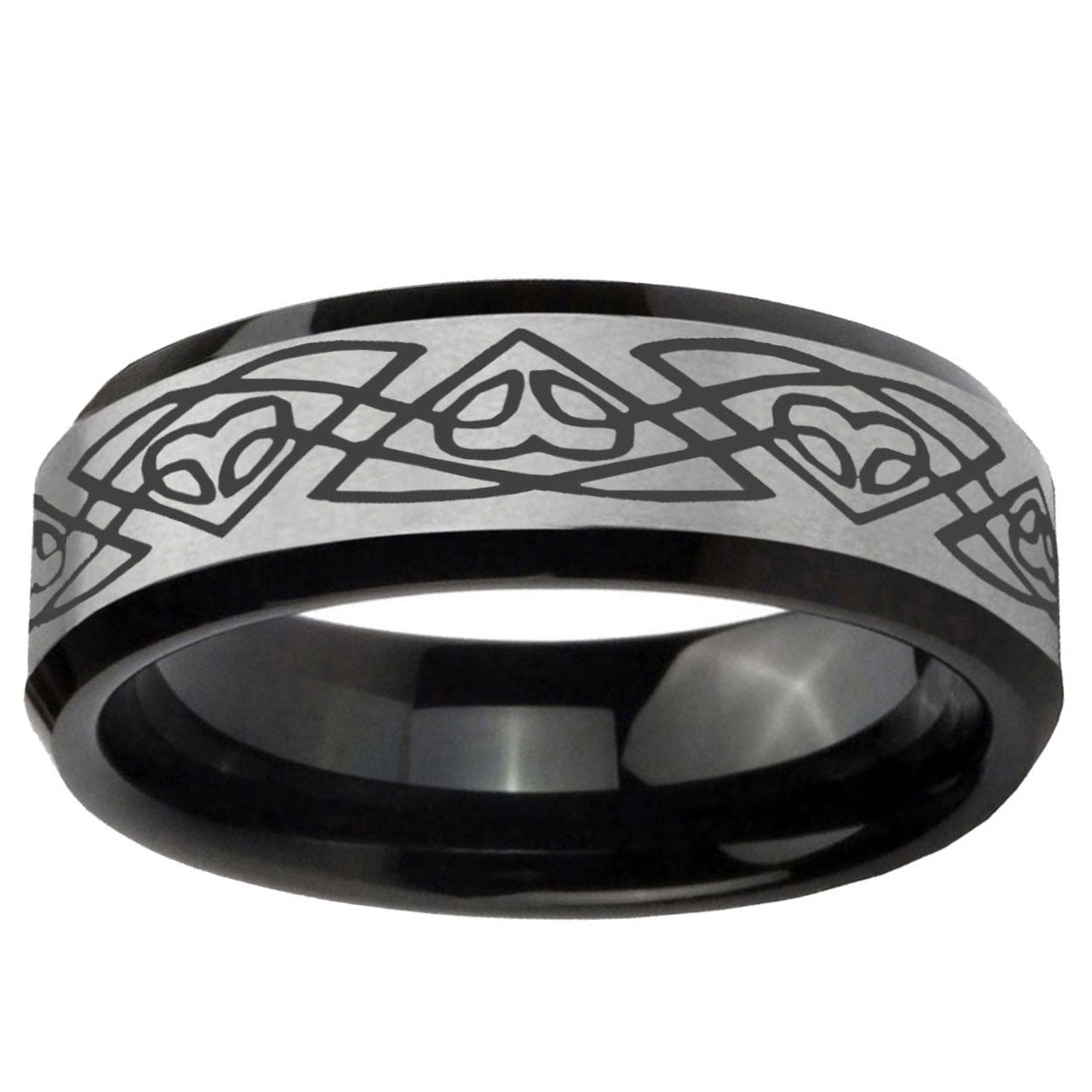 10mm Celtic Braided Beveled Brushed Silver Black Tungsten Ring
