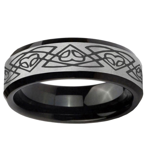 10mm Celtic Braided Beveled Brushed Silver Black Tungsten Ring