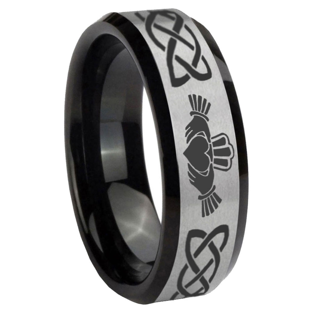 8mm xxx Two-Tone Beveled Gray Black Tungsten Wedding Ring