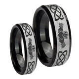 His Hers Irish Claddagh Beveled Edges Brush Black 2 Tone Tungsten Rings for Men Set