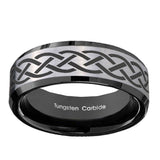 10mm-Celtic-Knot-Beveled-Brushed-Silver-Black-Tungsten-Custom-Mens-Ring