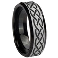8mm Celtic Knot Symbol Two-Tone Beveled Gray Black Tungsten Wedding Ring