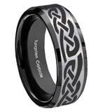 10mm-Celtic-Knot-Infinity-Love-Beveled-Brushed-Silver-Black-Tungsten-Custom-Mens-Ring