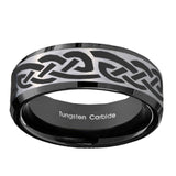 10mm-Celtic-Knot-Infinity-Love-Beveled-Brushed-Silver-Black-Tungsten-Custom-Mens-Ring