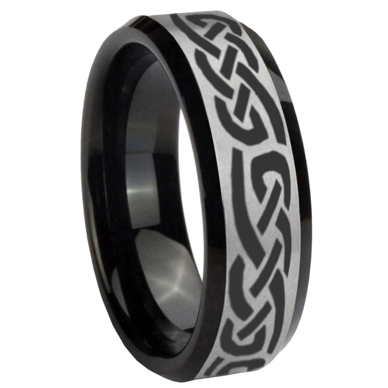 8mm Celtic Infinity Love Two-Tone Beveled Gray Black Tungsten Wedding Ring