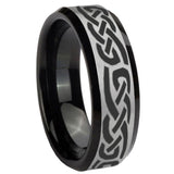 10mm Celtic Knot Infinity Love Beveled Brushed Silver Black Tungsten Custom Mens Ring