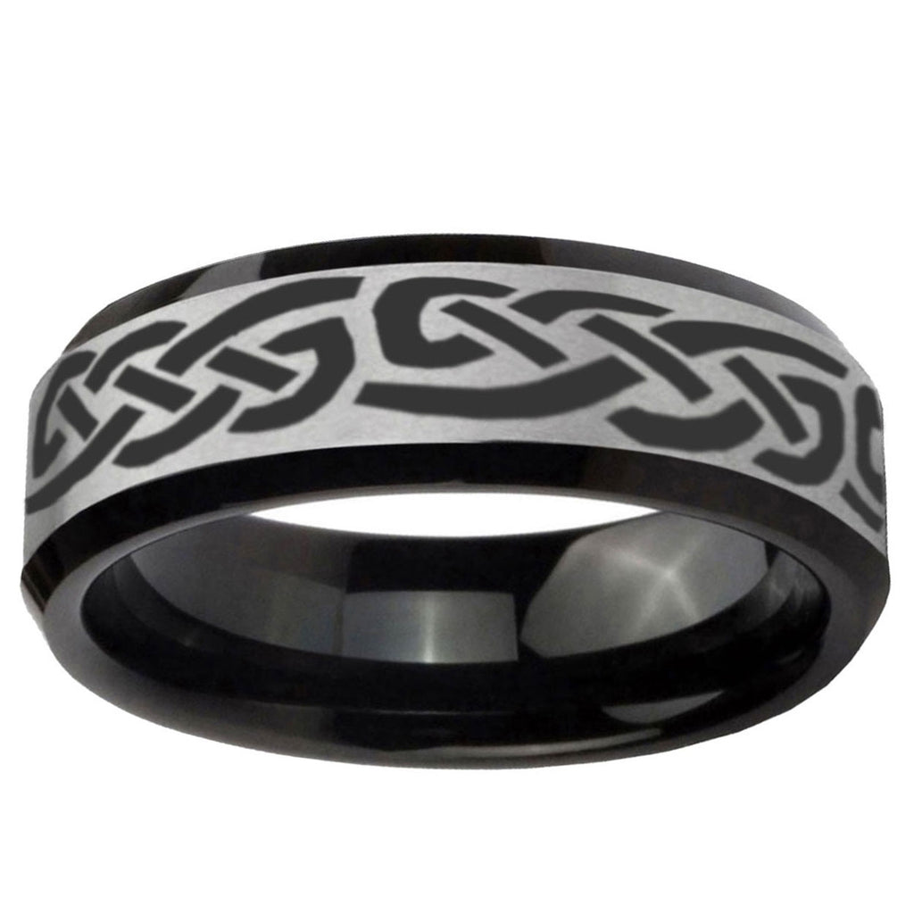5mm Celtic Infinity Love Two-Tone Beveled Gray Black Tungsten Wedding Ring