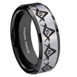 10mm-Masonic-Square-and-Compass-Beveled-Brushed-Silver-Black-Tungsten-Custom-Mens-Ring