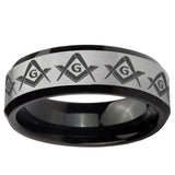 5, 8mm Masonic Square and Compass Beveled Brush Black 2 Tone Tungsten Wedding Engraving Ring