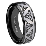 10mm-Celtic-Knot-Beveled-Brushed-Silver-Black-Tungsten-Custom-Mens-Ring