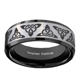 10mm-Celtic-Knot-Beveled-Brushed-Silver-Black-Tungsten-Custom-Mens-Ring