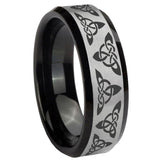 8mm Celtic Knot Beveled Brush Black 2 Tone Tungsten Wedding Engraving Ring