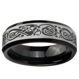 5, 8mm Celtic Knot Dragon Beveled Brush Black 2 Tone Tungsten Mens Promise Ring