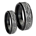 Celtic Knot Dragon Beveled Brush Black 2 Tone Tungsten Bridal Ring Sets