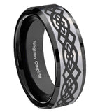 10mm-Celtic-Knot-Beveled-Edges-Brushed-Silver-Black-Tungsten-Mens-Wedding-Ring
