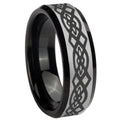 10mm Celtic Knot Beveled Edges Brushed Silver Black Tungsten Mens Wedding Ring