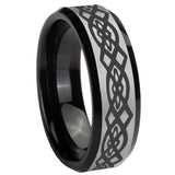 8mm Celtic Knot Beveled Edges Brush Black 2 Tone Tungsten Carbide Mens Ring