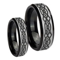 Celtic Knot Beveled Edges Brush Black 2 Tone Tungsten Wedding Band Set