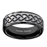 10mm-Laser-Celtic-Knot-Beveled-Brushed-Silver-Black-Tungsten-Custom-Mens-Ring